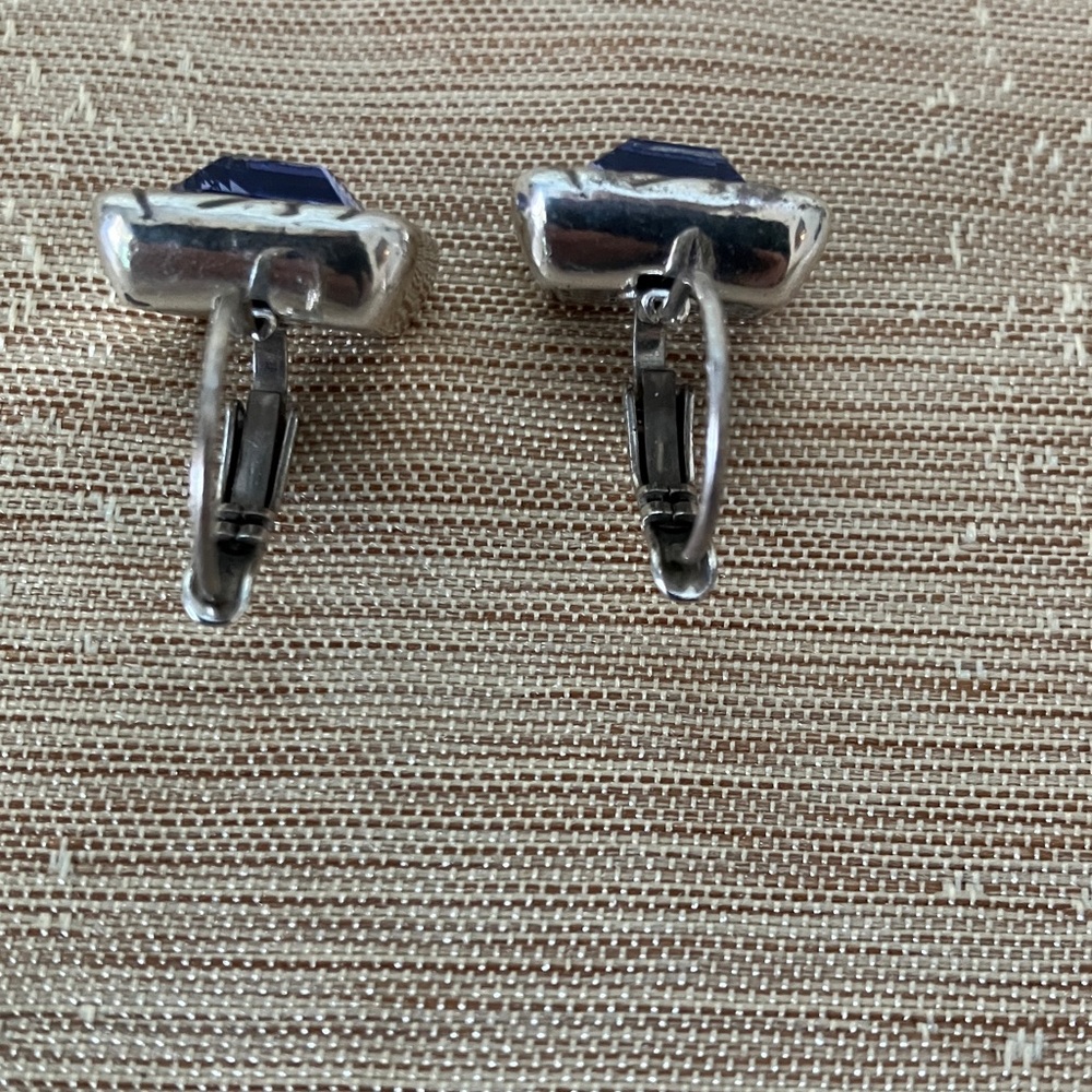 Elegant Silver Tone and Periwinkle Square Earrings - Picture 2 of 6